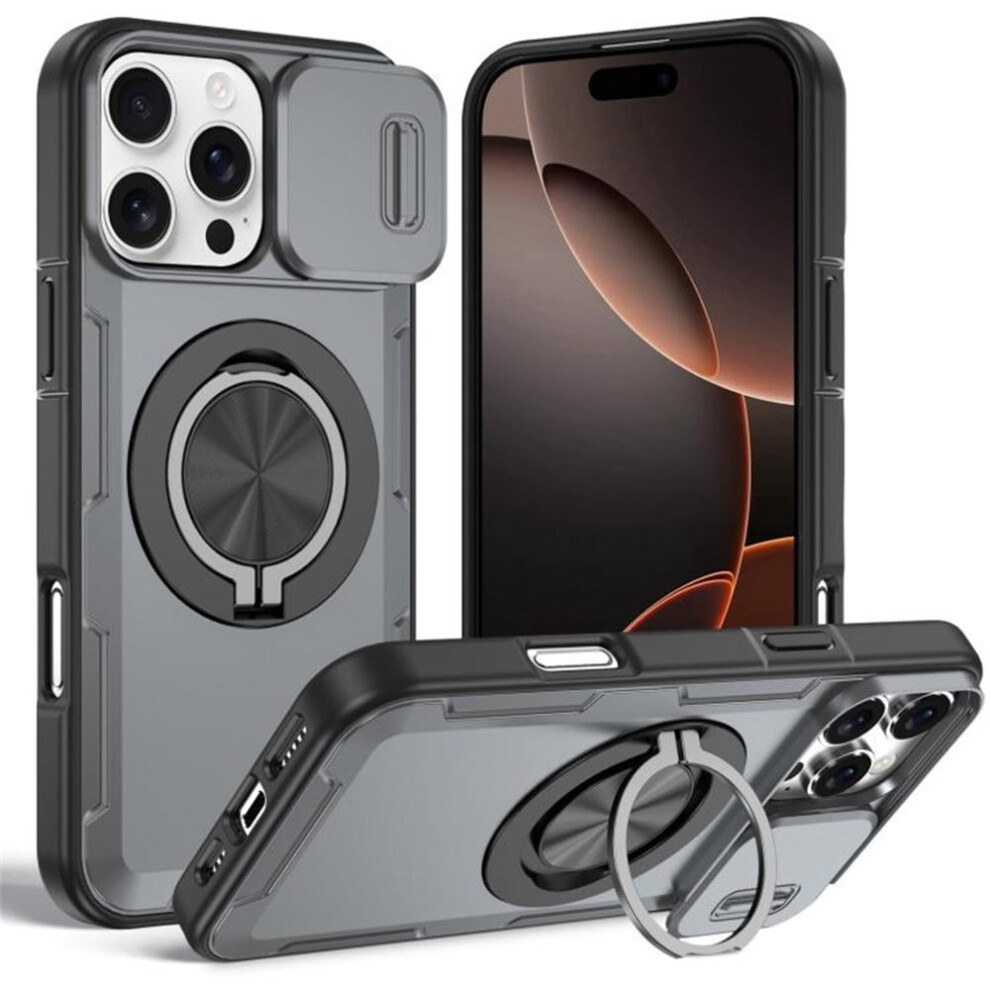 Iphone 14 Pro Max Case With Rotating Metal Stand, Magsafe Charging, Sliding Camera Cover, Shockproof & Rugged Â Grey 9340959393770