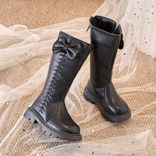 Children's Boots, Casual And Fashionable, Solid Color With Plush Leather Boots, Long Tube
