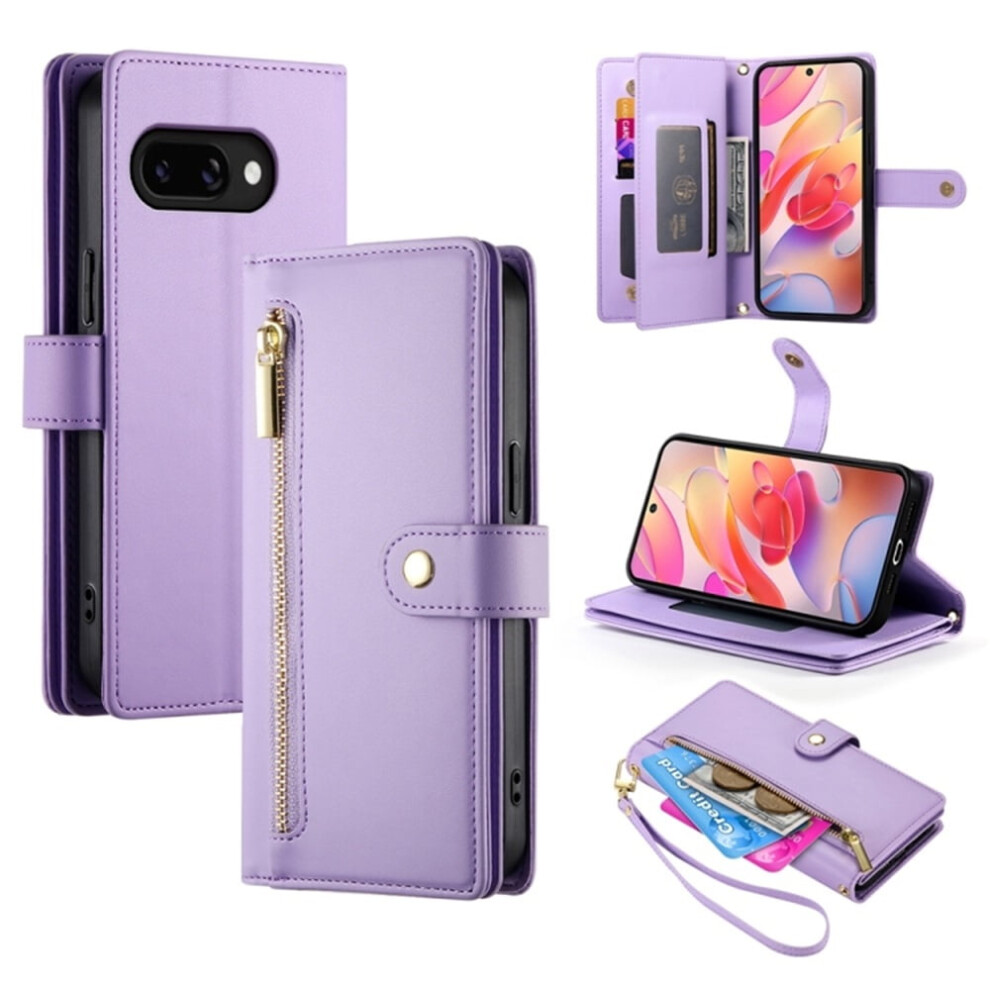 Leather Wallet Case For Samsung Galaxy A26 5G / A16 / A17 4G (6.7"), Multi-Card Slots, Zipper Pocket, Lanyard Strap Purple 9340959394746