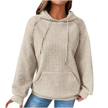 Damen-Kapuzenpullover aus Waffelstrick – Halber Reißverschluss, Taschen, leichter Freizeitpullover, passend zu Streetwear