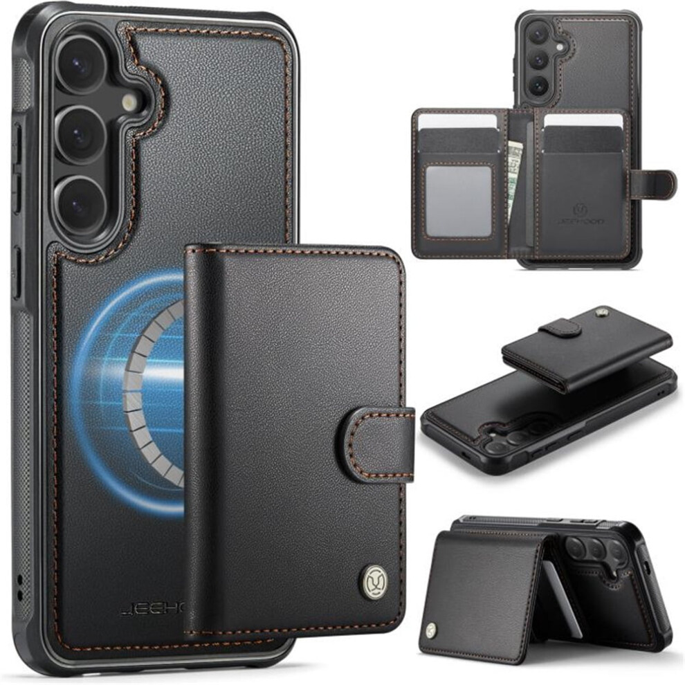 Jeehood Case For Samsung Galaxy S24+ 5G: Rfid-Blocking, Magsafe-Compatible Detachable 2-In-1 Wallet With Kickstand, Pu Leather, Black 9340959394760