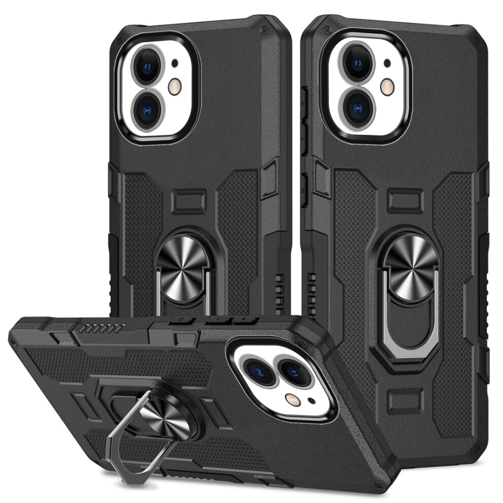 Rugged Defender Case For Iphone 11 Â Ring Holder, Kickstand, Anti-Fingerprint, Non-Slip, Anti-Drop, 6.1", Black 9340959394777