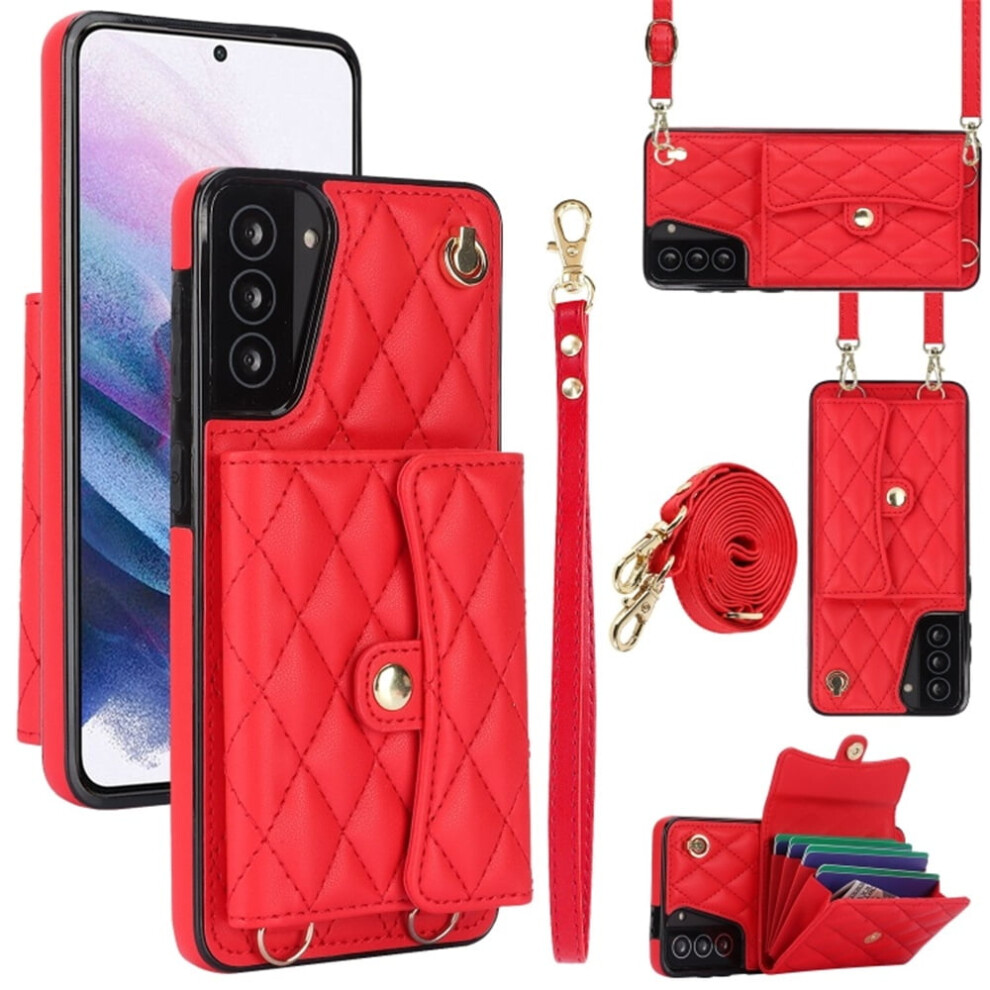 Magnetic Flip Wallet Case For Samsung Galaxy S21 5G Â Protective, Multi-Card Slots, Detachable Shoulder & Wrist Straps Red 9340959395347