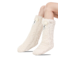 Fuzzy 3D Animal Socks for Women and Girls, Winter Warm Sleeping Plush Comfy Slipper Socks, Cute Home Floor Socks, White