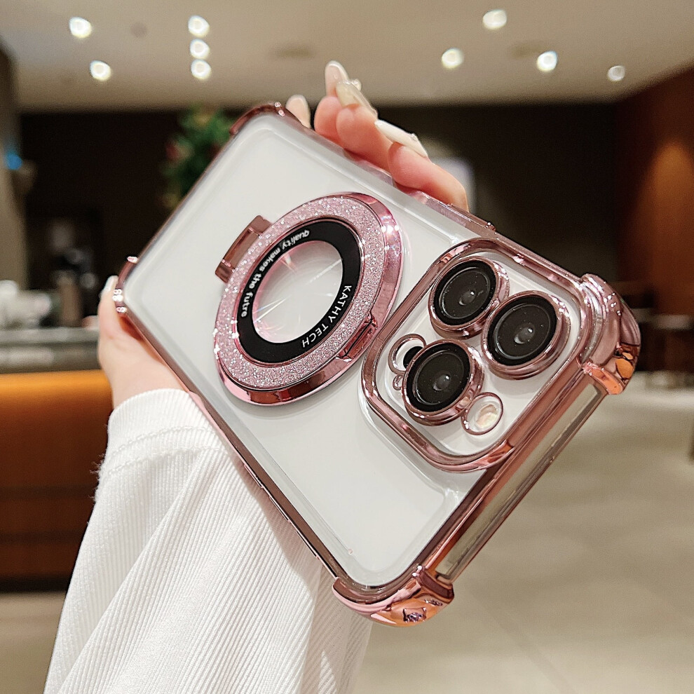 Allytech Magnetic Glitter Case For Iphone 16 Plus Â Clear Back, Ring Holder, Magsafe Compatible, Anti-Yellow, Shockproof Â Pink 9340959395903