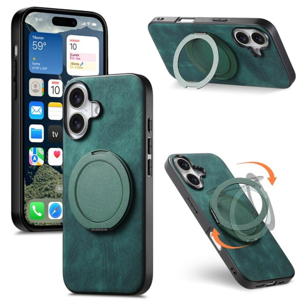 Iphone 17 Retro Leather Rotating Stand Case Green 937196006663