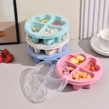 Conjunto de 4 Lancheiras em Formato de Coração, com 4 Compartimentos, Canudo e Tampa Transparente, Recipiente Plástico para Frutas/Doces, Ideal