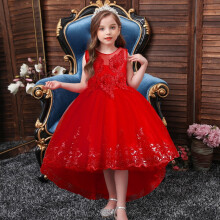Rochie de printesă cu volane, tutu, fără mâneci, din dantelă, cu tiv lung – Petrecere, nuntă, ziua de naștere, concurs de frumusețe (4-12T)