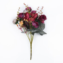 Bouquet de 21 roses artificielles et feuillage, décoration sobre pour la maison et le mariage