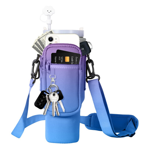 Capa de neoprene para garrafa de 1,2 litro (40 oz) - Isolada, portátil, durável e leve, roxa, 26 x 16 cm (10,2 x 6,3 polegadas).