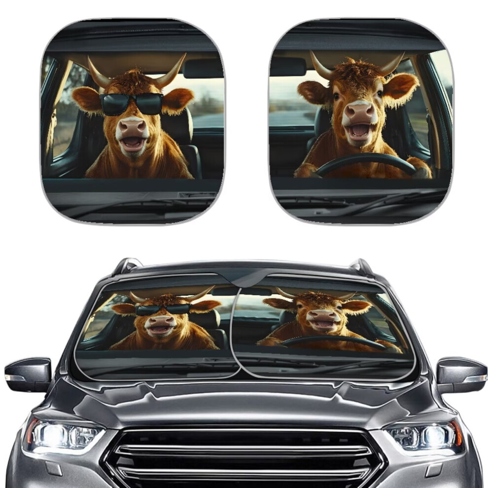 2-Pack Happy Highland Cow Car Sunshade, Uv-Blocking Side Window Visor Protector, Compatible With Van/Suv 9193271092797