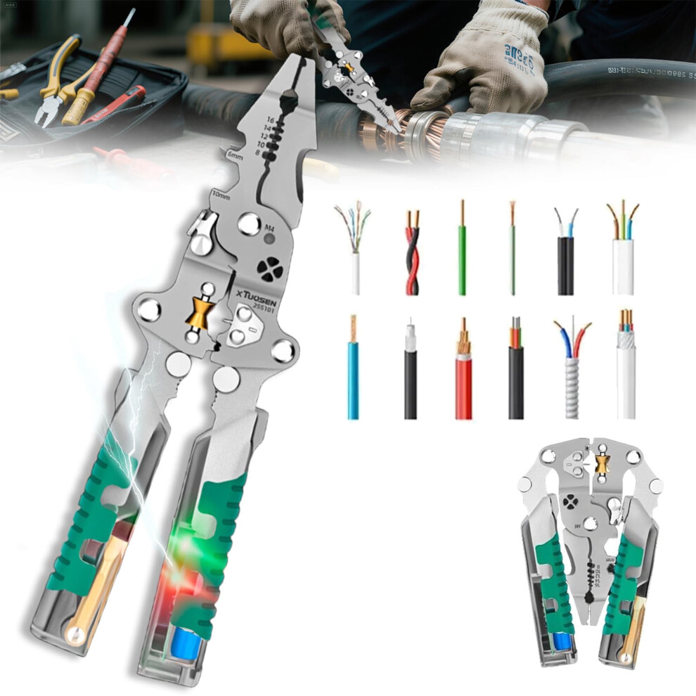 Multi-Function Electrical Pliers With Voltage Tester, Folding Stylus Screwdriver & Wire Stripper, Insulated Handles 9193271093848