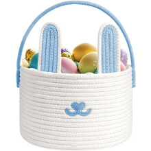 Cute Large Easter Bunny Basket, Woven Cotton Rope, for Babies & Toddlers, with Gift Bags & Ribbons, Pink – Compatible with Easter Decor