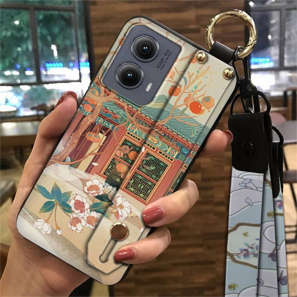 Moto Edge 5G 2024 Phone Case – Lanyard, Wristband, Ring Kickstand, Dirt-Resistant, Waterproof, Anti-Knock Silicone, Chinese Style 9327961736191
