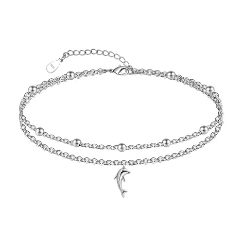Sterling Silver Dolphin Anklet, 10.7-Inch Cable Chain