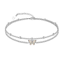 Sterling Silver Opal Butterfly Anklet, 10.7 in Cable Chain