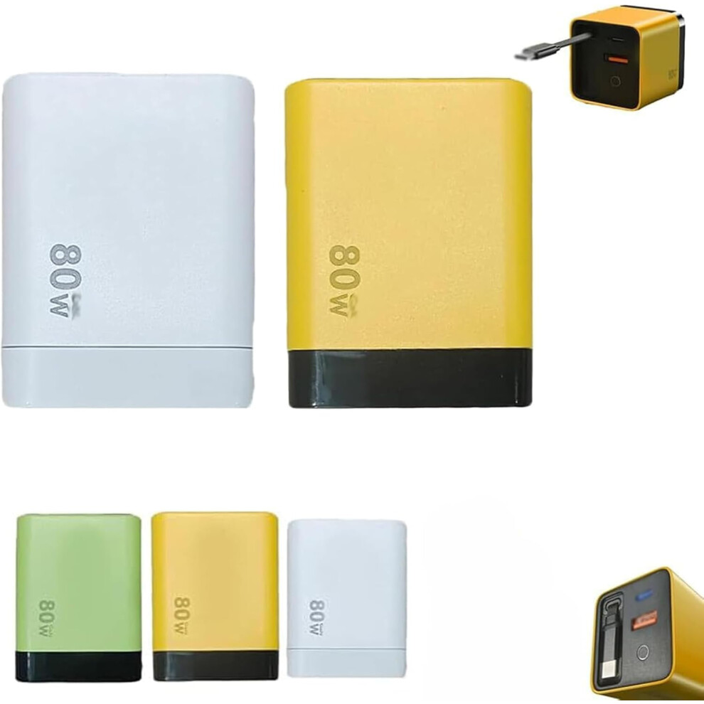 3 In 1 Charger Retractable 80W Max Fast, 3 In 1 Charger Retractable Fast, Scalable 80W Max Fast Charger Module With Type C Cable And 2 Usb Ports Yellow/Green/White 9327961737938