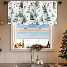Green Christmas Tree Curtains, Polyester Holiday Drapes, 140x70cm, Wrinkle-Resistant, Easy Rod Install
