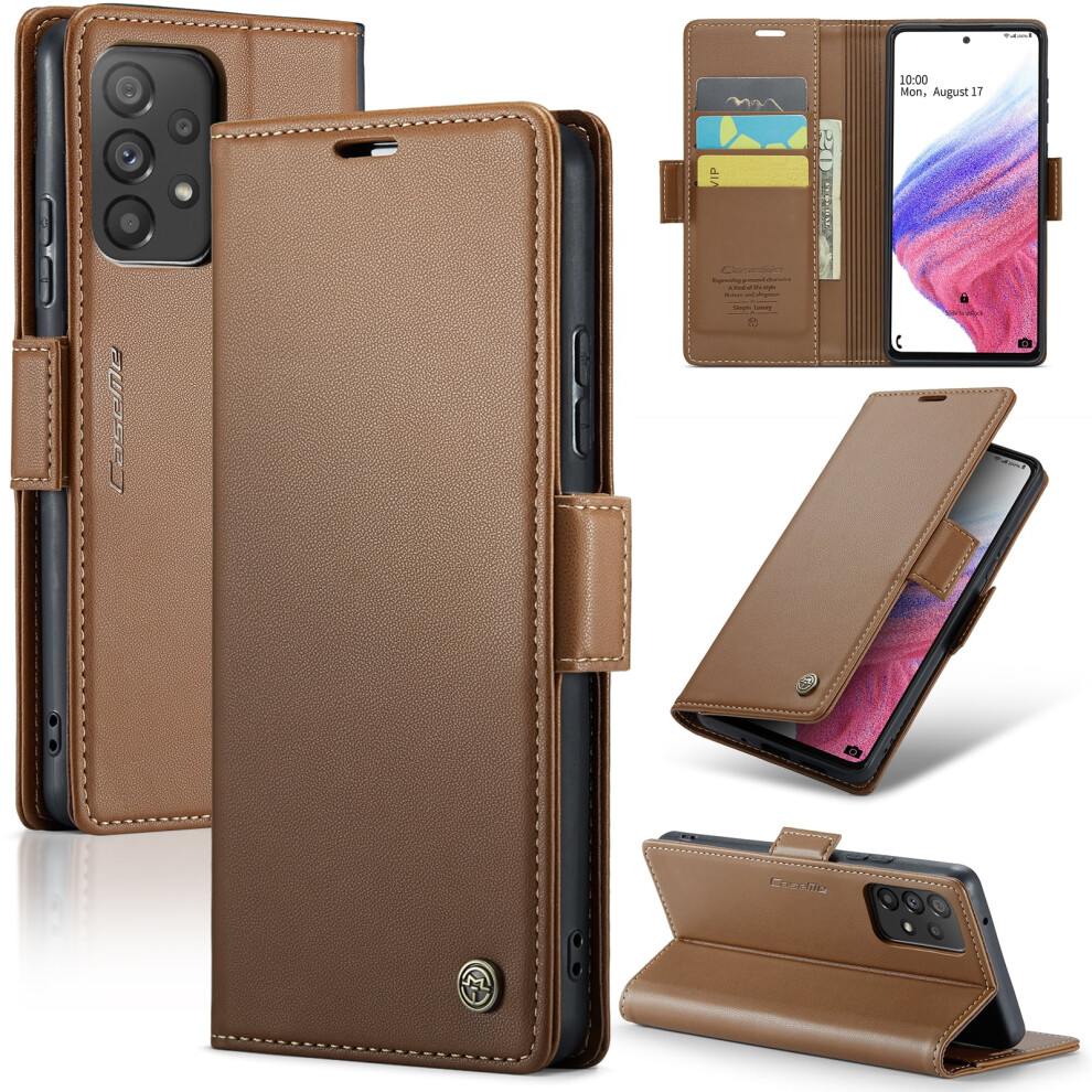 Caseme Leather Wallet Case For Compatible With Samsung Galaxy A53 Â Rfid Blocking, Magnetic Clasp, Kickstand, Brown 9353595647022