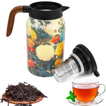 Vintage Floral Stainless Steel Teapot with Infuser 50.73 oz