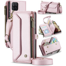 CaseMe Leather Wallet Case for compatible with Samsung Galaxy A12 5G – RFID Blocking, 10-Card Holder, Zipper Bills Slot, Magnetic Wrist Strap