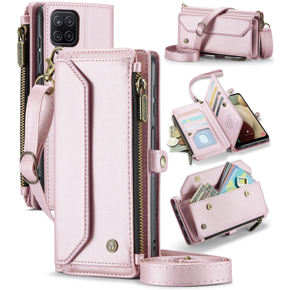 Caseme Leather Wallet Case For Compatible With Samsung Galaxy A12 5G Â Rfid Blocking, 10-Card Holder, Zipper Bills Slot, Magnetic Wrist Strap 9353595647374