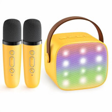 Mini Karaoke Machine for Kids & Adults, Portable Bluetooth Speaker with 2 Wireless Mics – Birthday Gift for Ages 3–12+ (Yellow)