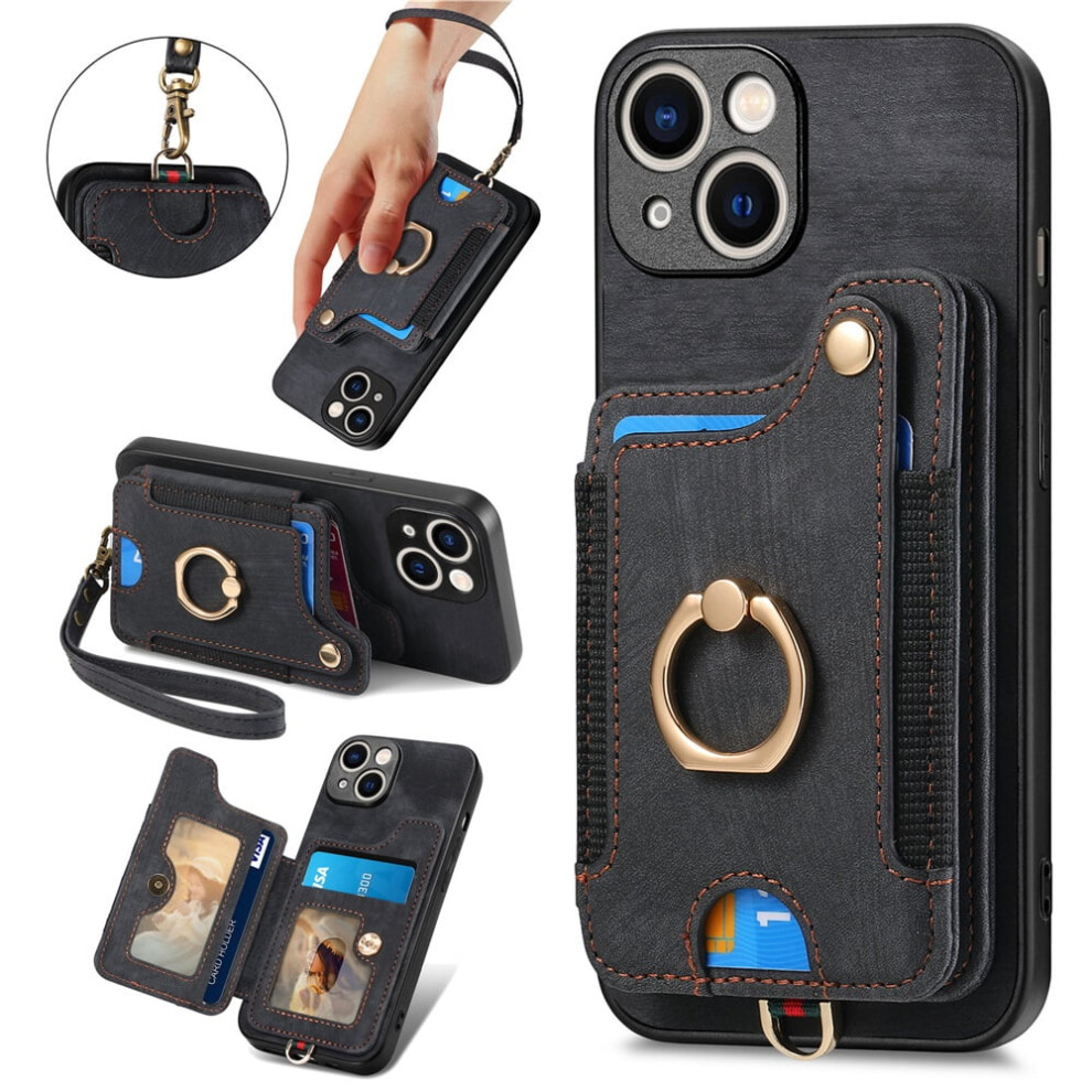 Iphone 15 Wallet Case With Rfid Blocking, Flip Folio, Ring Holder, Kickstand, Wrist Strap & Magnetic Closure Â Black 9353595649323