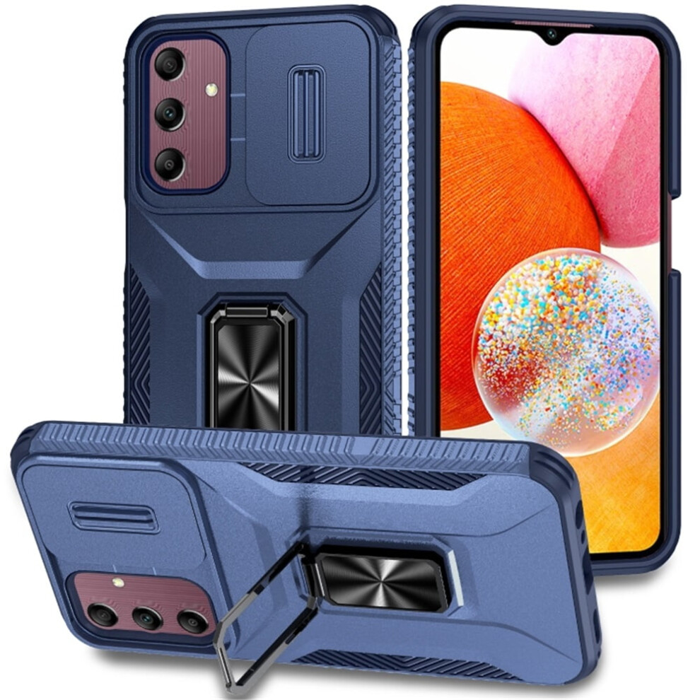 Slim Fit Shockproof Hybrid Case For Samsung Galaxy A15 5G Â Military-Grade, Slide Camera Cover & Rotated Ring Kickstand, Blue 9353595649194