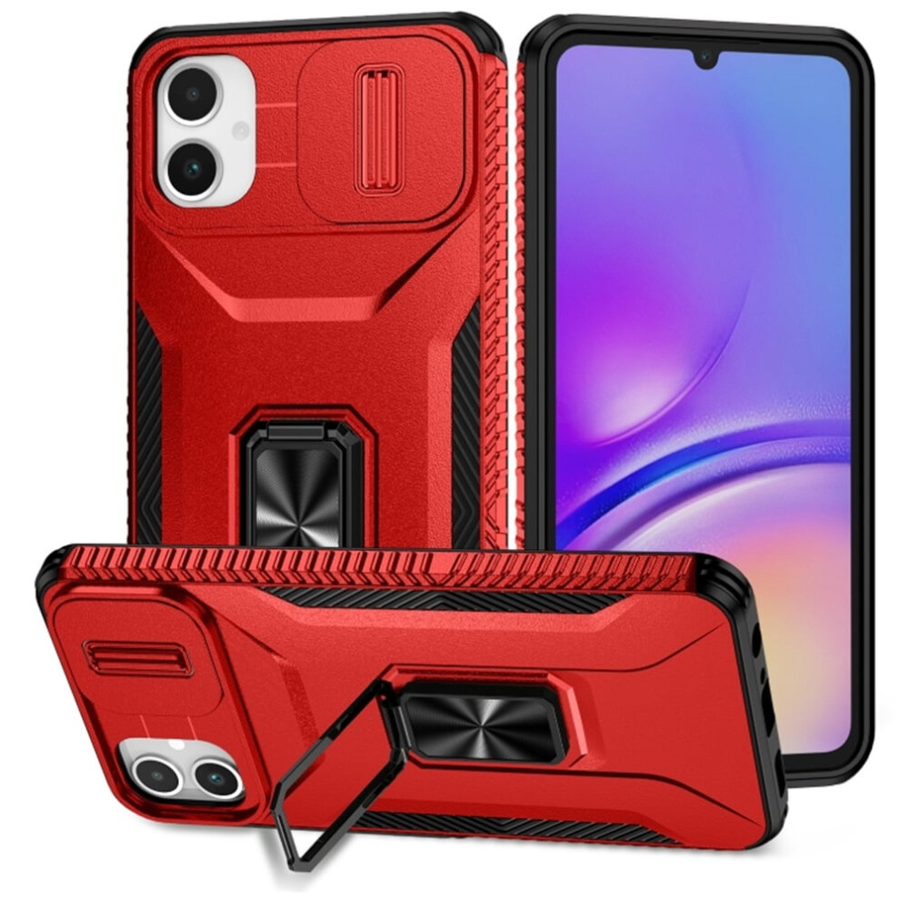 Slim Fit Shockproof Hybrid Case For Samsung Galaxy A05 (6.7") – Military-Grade, Slide Camera Cover & Rotated Ring Kickstand, Red 9353595648920