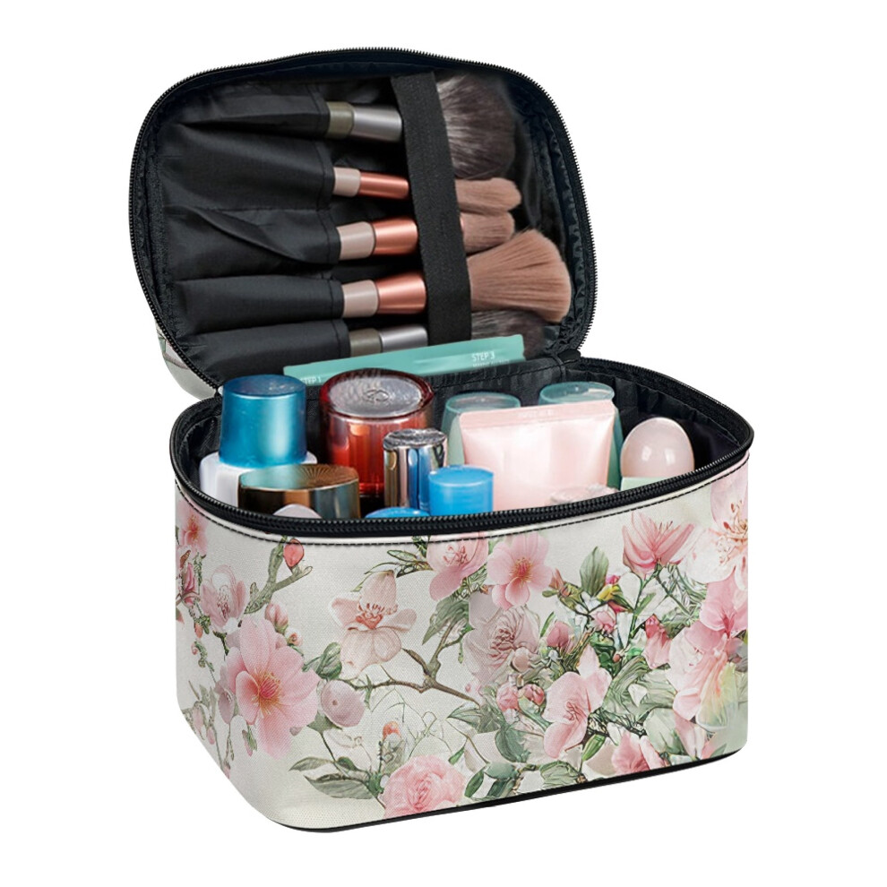 Portable Hummingbird Floral Cosmetic Bag, 8.86"x6.5"x5.9", Polyester Zipper Organizer â Space-Efficient & Durable