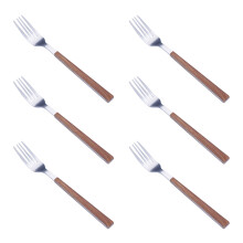 6 Pack 6.29" Food-Grade Stainless Steel Fork with Wooden Handle, Lightweight Sturdy Tableware for Picnics, Afternoon Tea & Casual Gatherings