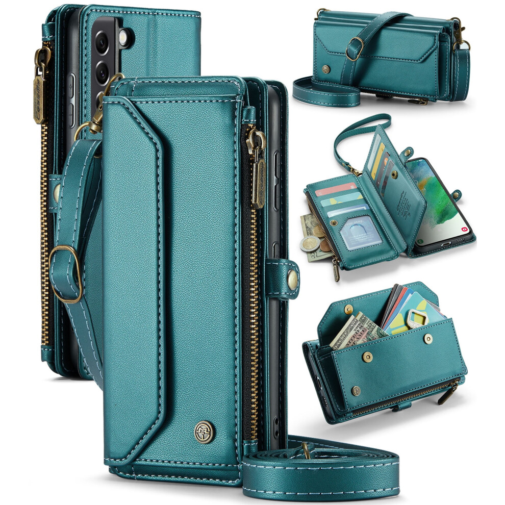 Caseme Leather Wallet Case For Compatible With Samsung Galaxy S21 Fe Â Rfid Blocking, 10-Card Holder, Zipper Bills Slot, Magnetic Strap 9353595650855