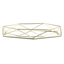 Decorative Clear Glass Organizer, Geometric Design Vanity Tray, Matte Gold Napkin Holder For Elegant Table Settings
