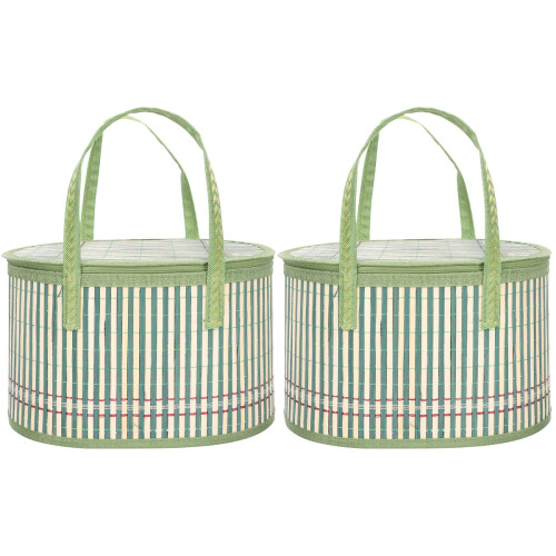 2Pcs Woven Bamboo Fruit Basket with Lid Assorted Colors for Storage 1