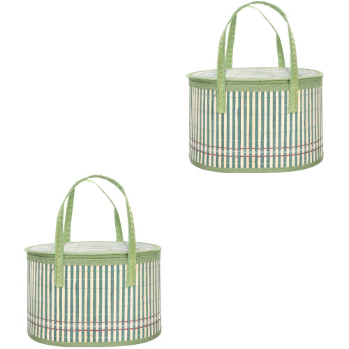 2Pcs Woven Bamboo Fruit Basket with Lid Assorted Colors for Storage 2