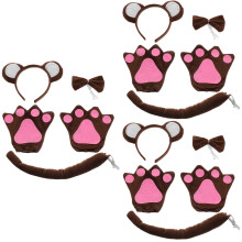 3Sets Monkey Costume Set Kids Coffee PP Cotton Ears Tail Bowtie Gloves