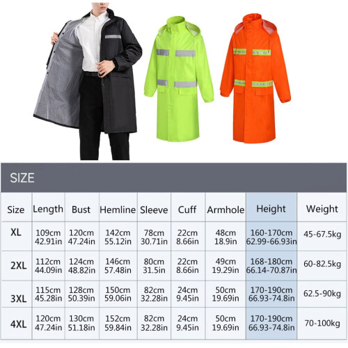 High Visibility Long Construction Jacket Reflective Rain Jacket Rain Coat Gear 2