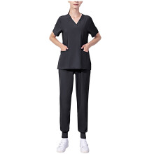 asdoklhq Scrubs Jogger do Mhná Culaith Altra Gearr-Mhuinchillí Dath Soladach Póca-Mhuineál Dubh3X