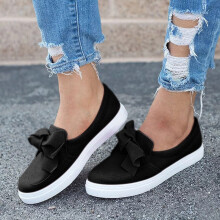 Mocassini Willtoo in camoscio da donna, scarpe da ginnastica slip-on con plateau e fiocco, scarpe da passeggio piatte nere