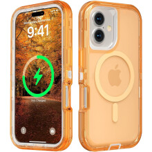Capa transparente para iPhone 17 compatível com MagSafe – Tripla camada magnética, resistente a choques e quedas, laranja cristal
