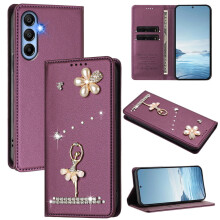 Kožené puzdro s výklopnou peňaženkou Ballet Girl s RFID blokovaním pre Samsung Galaxy A15 5G/4G – fialové, magnetické zapínanie a držiak