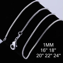 Collana a catena a maglia quadrata in argento sterling 925 massiccio da 1 mm/1,5 mm/2 mm per donna, da 16 a 24 pollici - 18 pollici - 1 mm