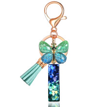 Initial letter Keychains for Women Tassel Butterfly Pink Purple Cute Car Keychain for Wallet Backpack
