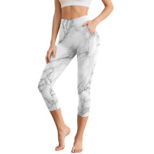 HELlHERO Capri-legging met marmerprint, hoge taille, ademende workoutlegging, sportieve yogacapri met zakken, maat M