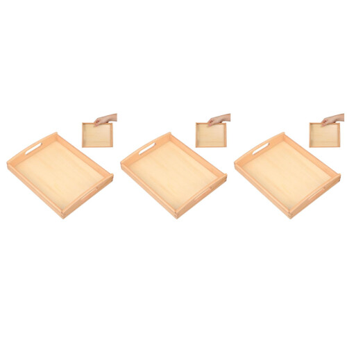 3Pcs Multi Wooden Serving Trays with Handles Storage Boxes