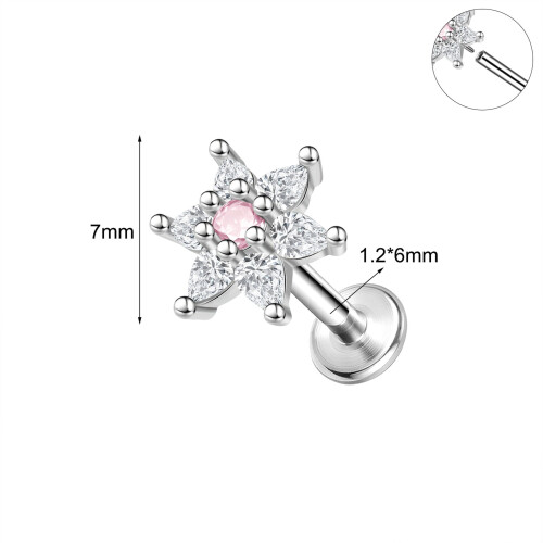 Piercing labret em aço inoxidável 16g com zircônia cúbica para tragus, estilo Medusa Monroe - 8-1/4 polegadas (6 mm)