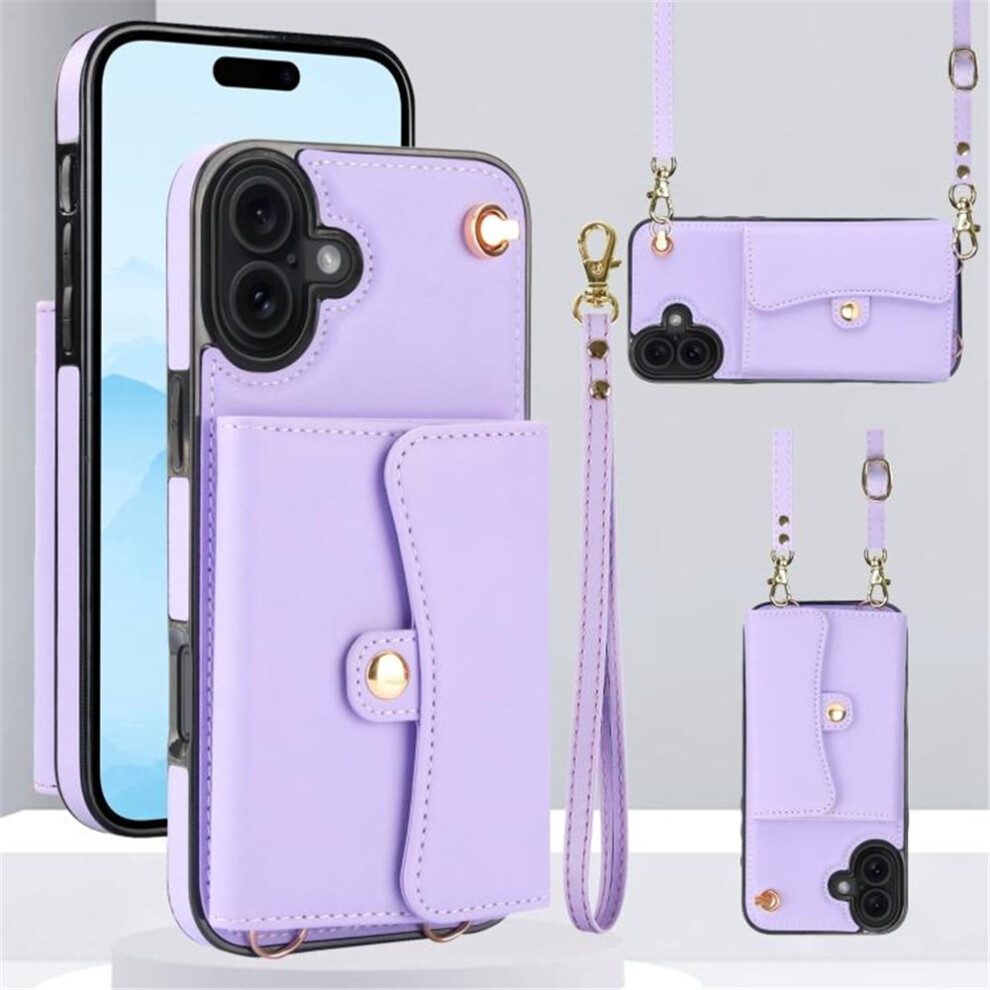 Iphone 17 Rfid-Blocking Magnetic Flip Wallet Case Â Multi-Card Slots, Detachable Shoulder & Wrist Straps Purple 9340959399567