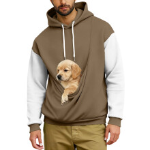 Sweat-shirt unisexe ample et décontracté à capuche et manches longues, grande poche, color block - Marron clair - Taille L