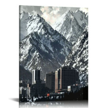 Salt Lake City Wall Art Black and White Utah Decor Mountain Skyline Picture Snow Landscape Poster USA Cityscape Panoramic 12x16 in